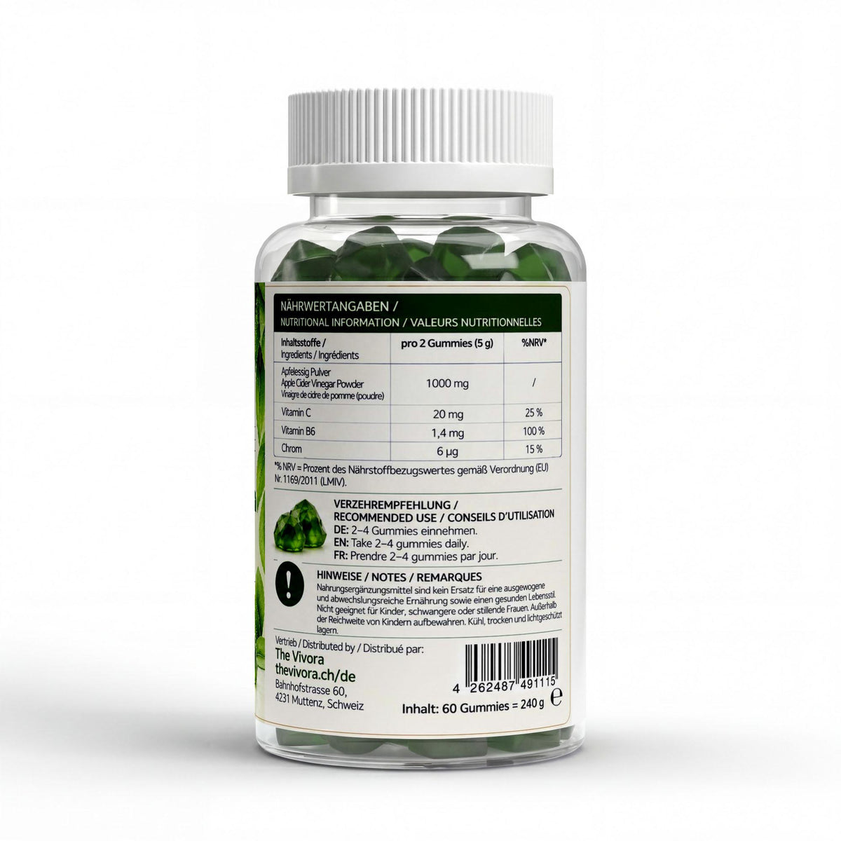 Apfelessig + C + B6 + Chrom Gummies - 60 Stk